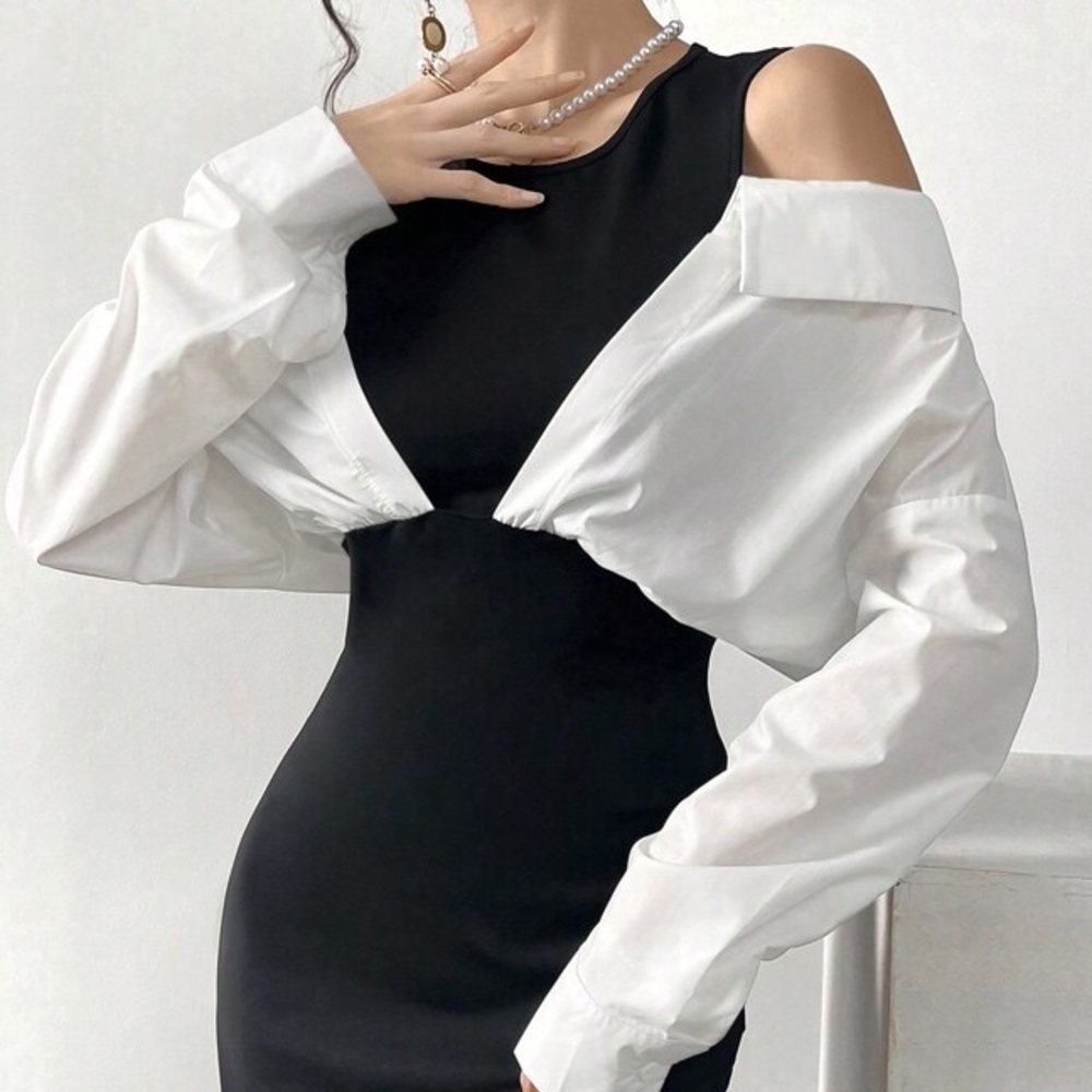 Two Tone Ruched Bodycon Dress